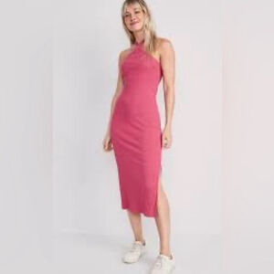 Old Navy Rib-Knit Halter Midi Dress lotus blossom size XL tall